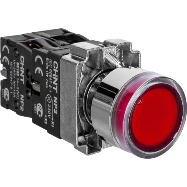 Кнопка управления NP2-BW1462 выступающая, красная, 1НЗ, AC/DC230В (LED), IP40 (R) (кратно 10)