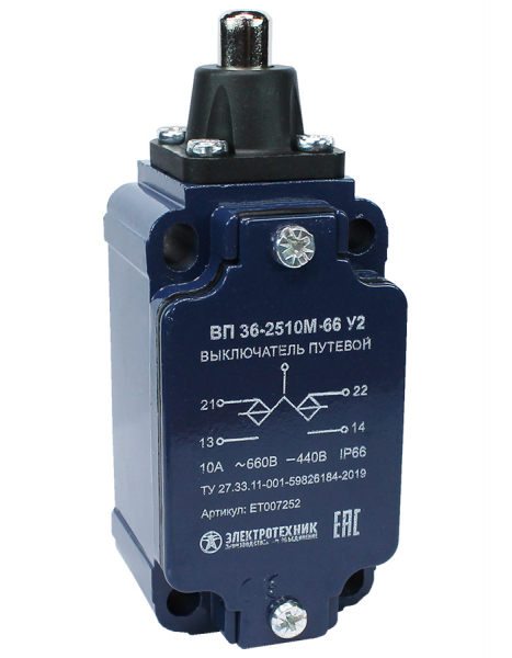 ВП 36-2510М-66 У2 (XCKJ561H29),толкатель, 1з+1р, инерционный, 30х60 мм, без сальника, 3А, IP66  (ЭТ)