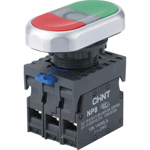 Двойная, кнопка NP8-11SD/5 желт., AC110-230В(LED), 1НО+1НЗ, IP65 (R) (кратно 9)