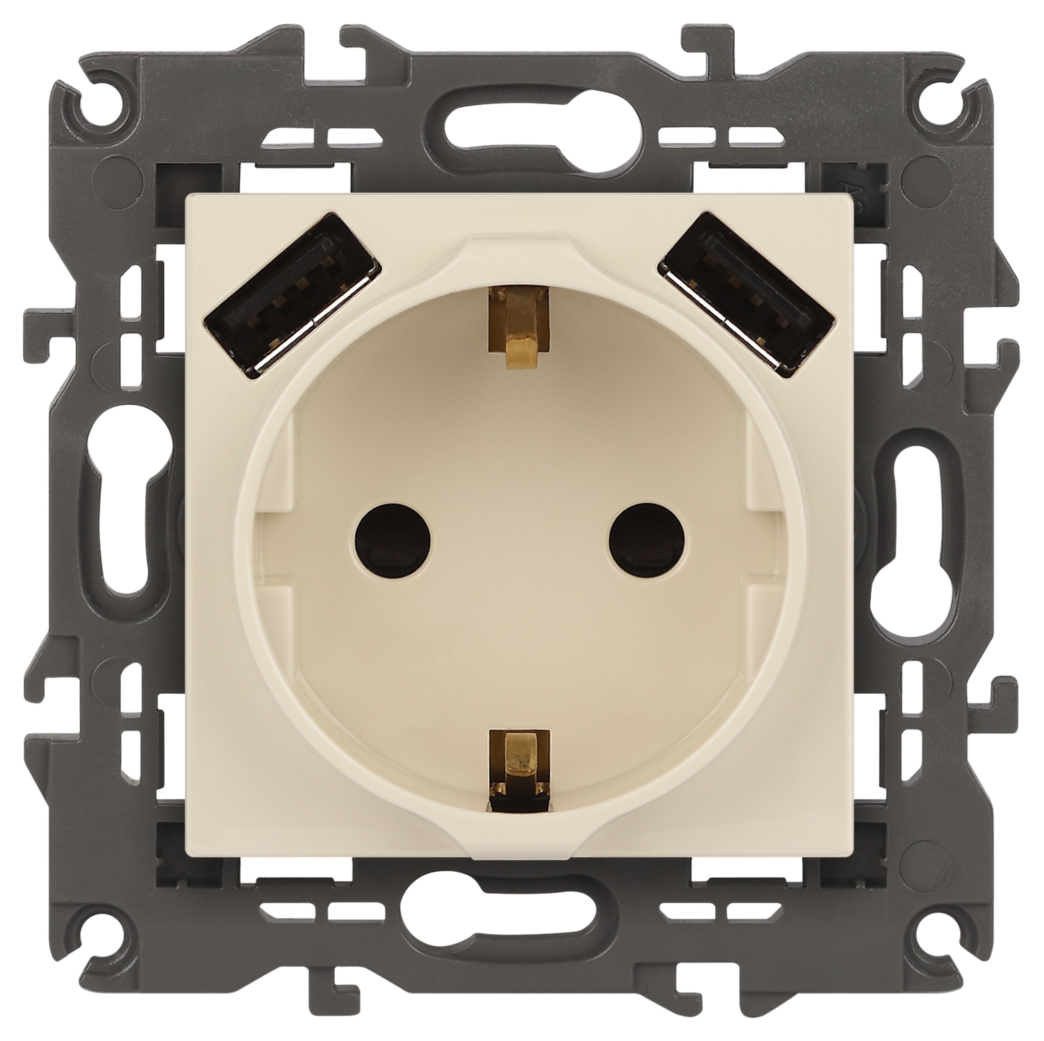 14-4109-02 ЭРА Розетка 2P+E 16A-250В, штор. с 2xUSB 5В-3А, Эра Elegance, слоновая кость (10/100/2000)