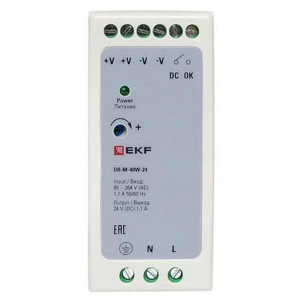 Блок питания на дин рейку 40Вт,Uвх ~ 220 В AC m, Uвых - 24 В DC постоянного тока