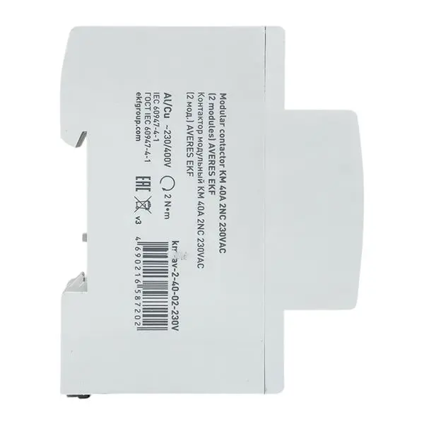 Контактор модульный КМ 40А 2NC 230VAC (2 мод.) AVERES EKF Контактор модульный КМ 40А 2NC 230VAC (2 мод.) AVERES EKF