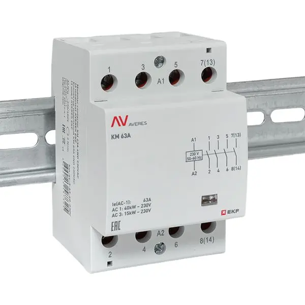 Контактор модульный КМ 63А 4NO 230VAC (3 мод.) AVERES EKF Контактор модульный КМ 63А 4NO 230VAC (3 мод.) AVERES EKF