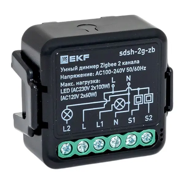 Умный диммер в подрозетник 2-канальный Zigbee EKF Connect Select Умный диммер в подрозетник 2-канальный Zigbee EKF Connect Select