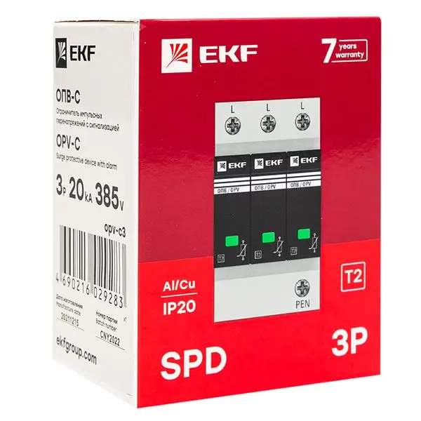 Ограничитель импульсных напряжений ОПВ-C/3P In 20кА 440В с сигн. EKF Ограничитель импульсных напряжений ОПВ-C/3P In 20кА 440В с сигн. EKF