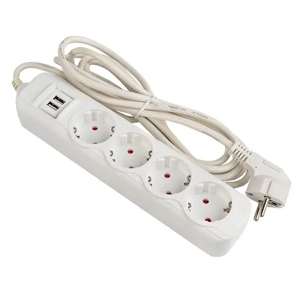 Удлинитель "Эксперт" 4 гнезда 5 метров 13А/3,0кВт с 2 USB 2,1А ПВС 3х1 EKF PROxima Удлинитель "Эксперт" 4 гнезда 5 метров 13А/3,0кВт с 2 USB 2,1А ПВС 3х1 EKF PROxima