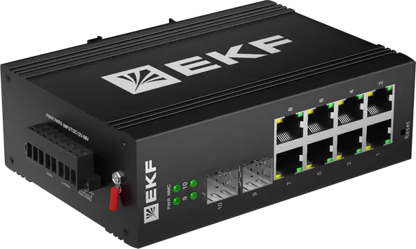 Промышленный управляемый коммутатор уровня L2 ML2-2GX/SFP-8GTP, 2 порта 1000Base-X SFP, 8 портов 10/100/1000Base-T(X) RJ45 c PoE, монтаж на динрейку TSX EKF