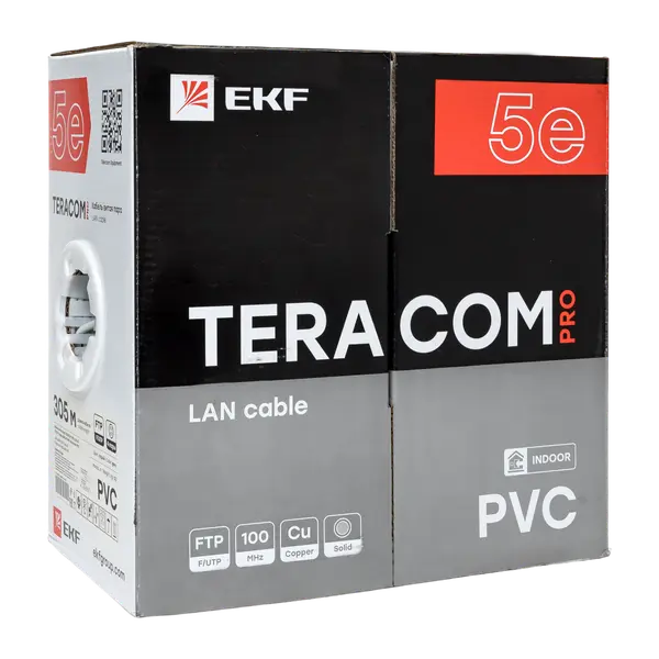 Кабель витая пара TERACOM PRO Cat.5E F/UTP 4 пары solid 24AWG оболочка PVC цвет серый (упак. 305м) Кабель витая пара TERACOM PRO Cat.5E F/UTP 4 пары solid 24AWG оболочка PVC цвет серый (упак. 305м)
