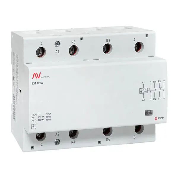 Контактор модульный КМ 125А 2NO+2NC 230VAC (6 мод.) AVERES EKF Контактор модульный КМ 125А 2NO+2NC 230VAC (6 мод.) AVERES EKF