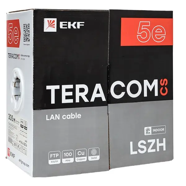 Кабель витая пара TERACOM CS Cat.5E F/UTP 4 пары solid 24AWG оболочка нг(А)-LSLTx цвет серый (упак. 305м) Кабель витая пара TERACOM CS Cat.5E F/UTP 4 пары solid 24AWG оболочка нг(А)-LSLTx цвет серый (упак. 305м)