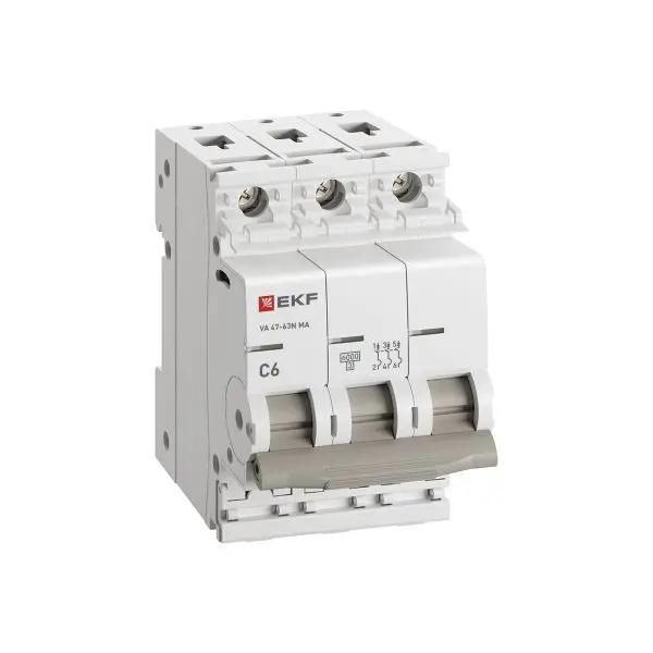 Автоматический выключатель ВА 47-63N MA 3P 6А (D) 6кА без теплового расцепителя PROXIMA EKF Автоматический выключатель ВА 47-63N MA 3P 6А (D) 6кА без теплового расцепителя PROXIMA EKF