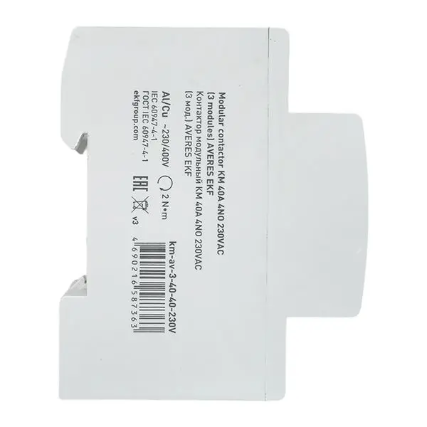 Контактор модульный КМ 40А 4NO 230VAC (3 мод.) AVERES EKF Контактор модульный КМ 40А 4NO 230VAC (3 мод.) AVERES EKF