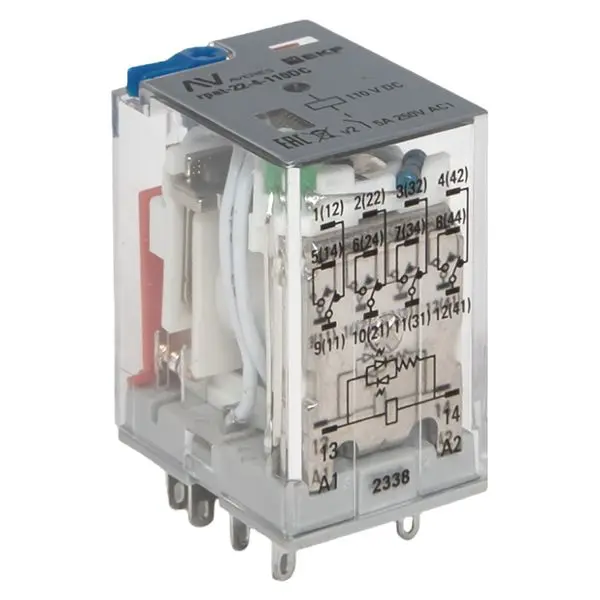 Реле промежуточное с кнопкой и мех. Индикацией RPAt 22/4 5A 110В DC EKF AVERES Реле промежуточное с кнопкой и мех. Индикацией RPAt 22/4 5A 110В DC EKF AVERES