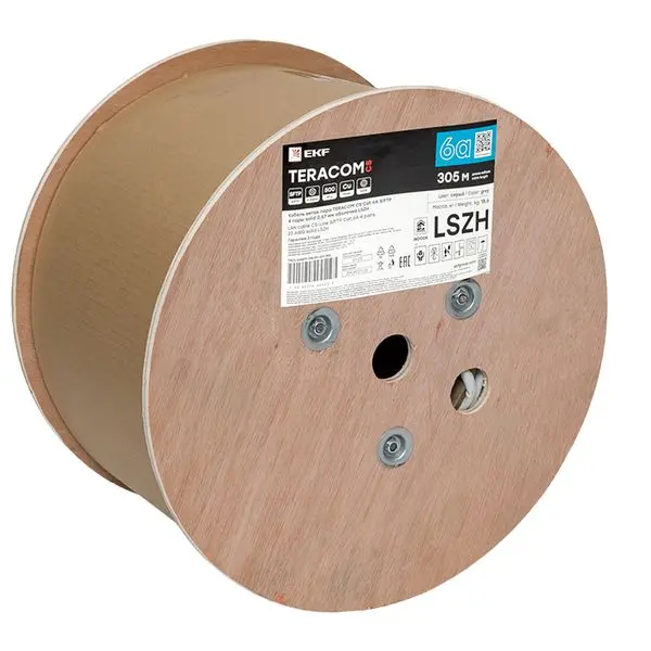 Кабель витая пара TERACOM CS Cat.6A S/FTP 4 пары solid 0,57мм оболочка LSZH нг(А)-HF цвет серый (упак. 305м)