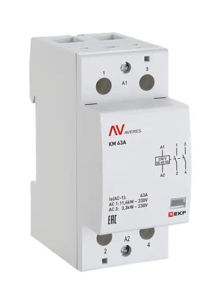 Контактор модульный КМ 63А 2NC 24VAC (2 мод.) AVERES EKF