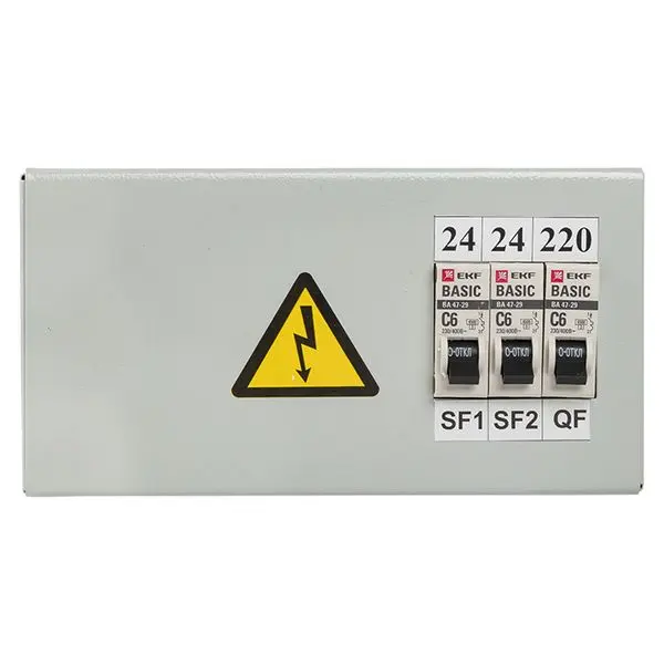 Ящик с понижающим трансформатором ЯТП 0,25кВА 220/24В (3 автомата) EKF Basic Ящик с понижающим трансформатором ЯТП 0,25кВА 220/24В (3 автомата) EKF Basic