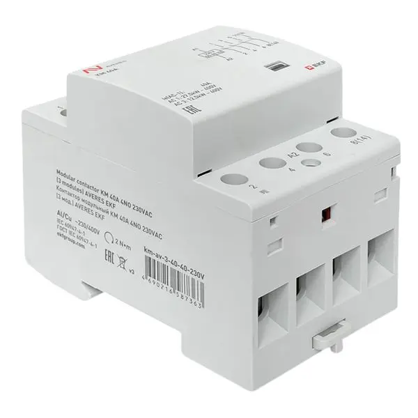 Контактор модульный КМ 40А 4NO 230VAC (3 мод.) AVERES EKF