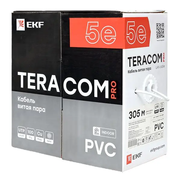 Кабель витая пара TERACOM PRO Cat.5E U/UTP 4 пары solid 24AWG оболочка PVC цвет серый (упак. 305м) Кабель витая пара TERACOM PRO Cat.5E U/UTP 4 пары solid 24AWG оболочка PVC цвет серый (упак. 305м)