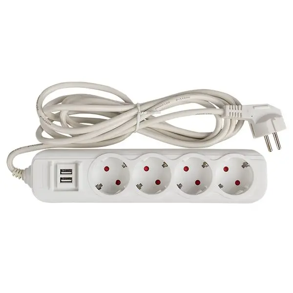 Удлинитель "Эксперт" 4 гнезда 5 метров 13А/3,0кВт с 2 USB 2,1А ПВС 3х1 EKF PROxima Удлинитель "Эксперт" 4 гнезда 5 метров 13А/3,0кВт с 2 USB 2,1А ПВС 3х1 EKF PROxima