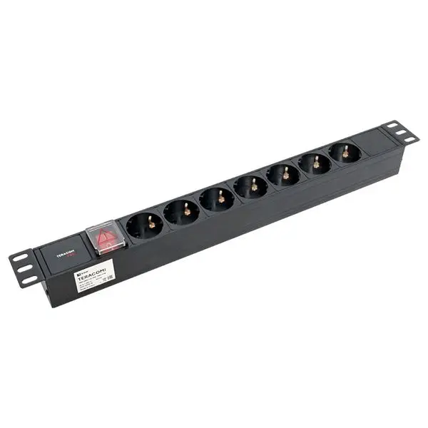 Блок розеток PDU TERACOM PRO 19" 1U 10А/250В 7 розеток Schuko с выключателем без шнура питания входной разъем C14 корпус алюминий черный Блок розеток PDU TERACOM PRO 19" 1U 10А/250В 7 розеток Schuko с выключателем без шнура питания входной разъем C14 корпус алюминий черный