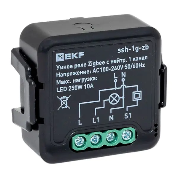 Умное реле в подрозетник 1-канальное с нейтралью Zigbee EKF Connect Select Умное реле в подрозетник 1-канальное с нейтралью Zigbee EKF Connect Select