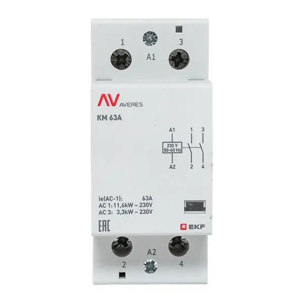 Контактор модульный КМ 63А 2NО 230VAC (2 мод.) AVERES EKF