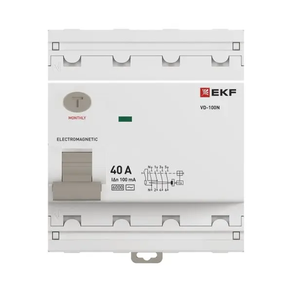 Выключатель дифференциального тока ВД-100N 4P 40А 100мА тип AC эл-мех 6кА PROXIMA EKF
