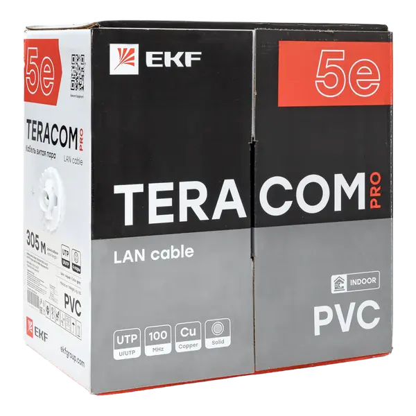 Кабель витая пара TERACOM PRO Cat.5E U/UTP 4 пары solid 24AWG оболочка PVC цвет серый (упак. 305м) Кабель витая пара TERACOM PRO Cat.5E U/UTP 4 пары solid 24AWG оболочка PVC цвет серый (упак. 305м)