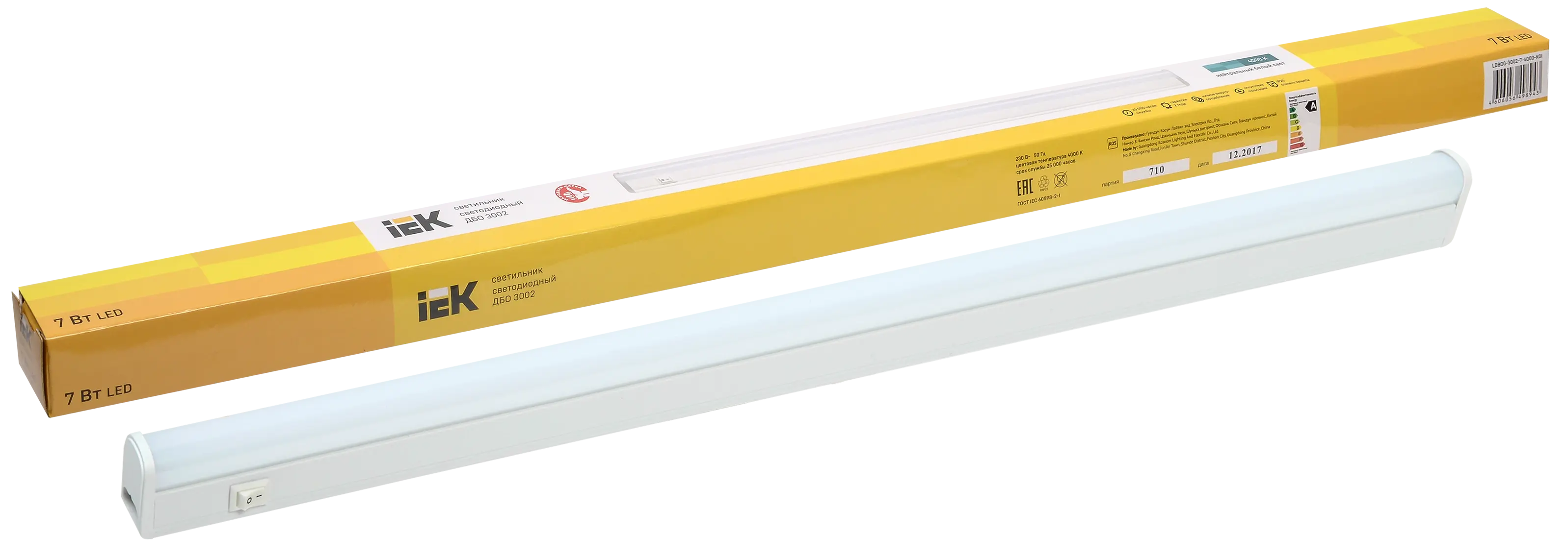 Светильник светодиодный линейный ДБО 3002 7Вт 4000К IP20 572мм пластик IEK Светильник светодиодный линейный ДБО 3002 7Вт 4000К IP20 572мм пластик IEK