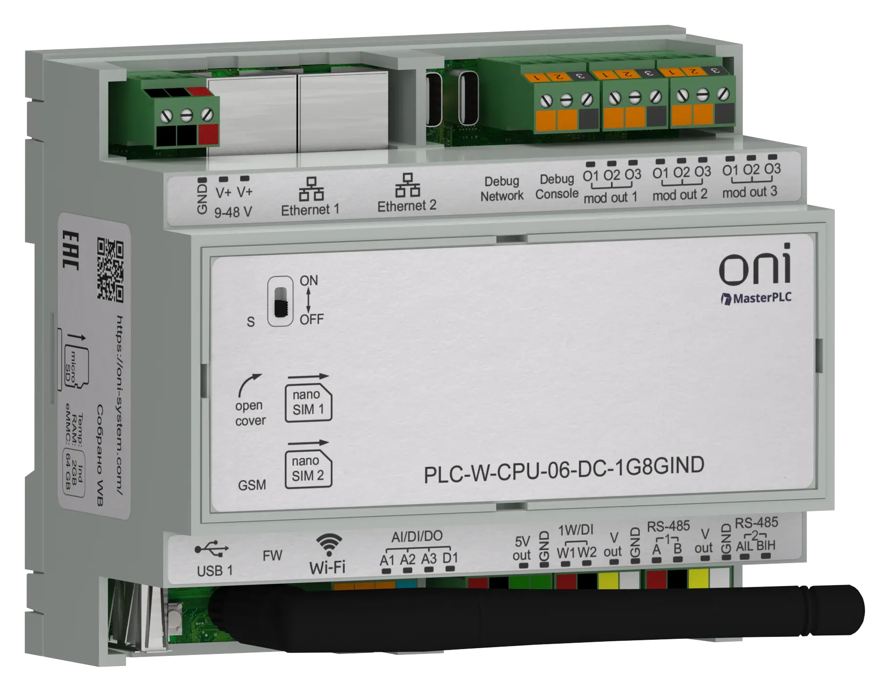 ПЛК W. CPU 6 IO 1GB RAM 8GB ROM 24 В DC промышленного исполнения ONI