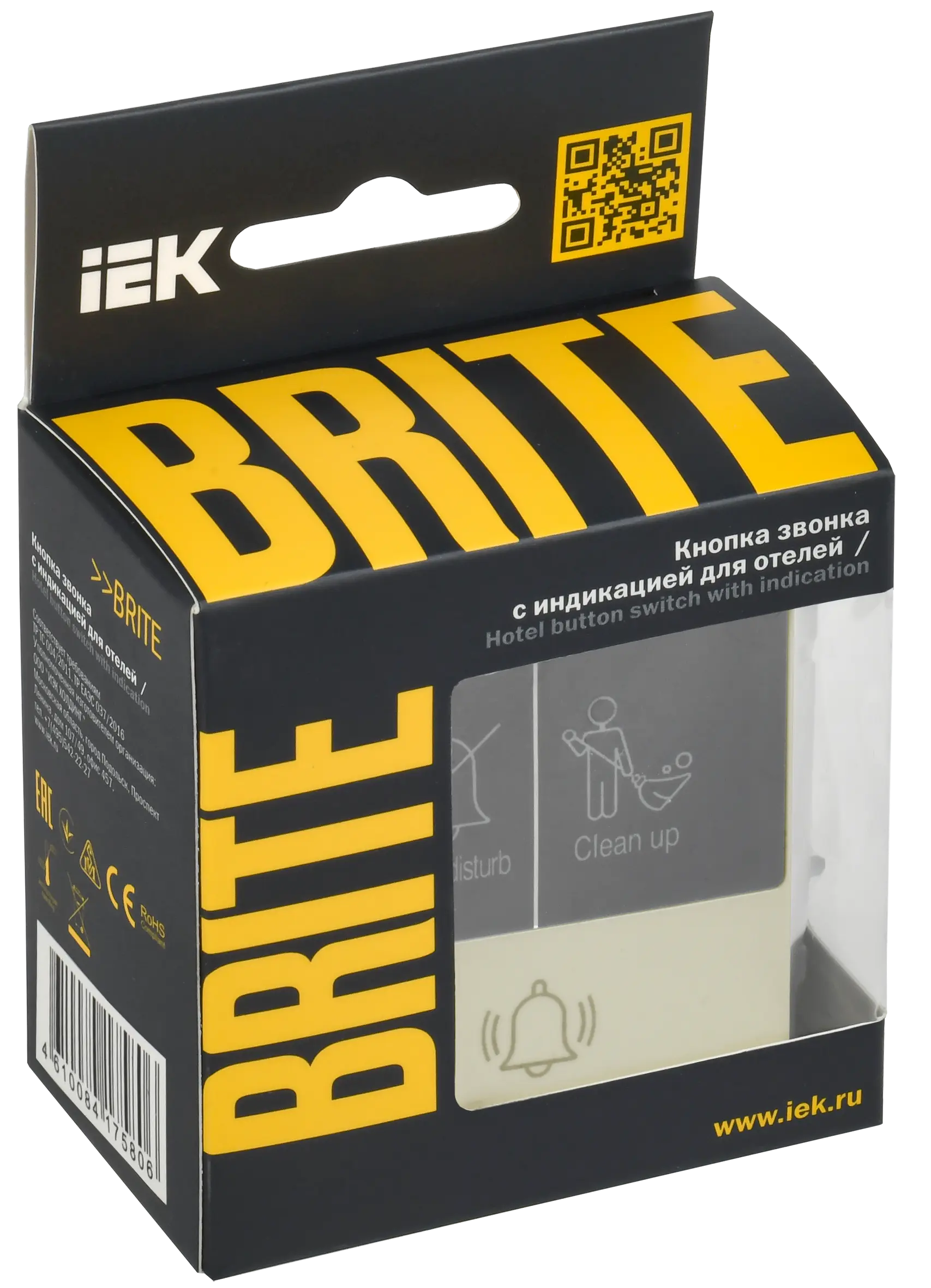 BRITE Кнопка звонка с индикацией для отелей 10А ВС10-1-9-БрКр бежевый IEK BRITE Кнопка звонка с индикацией для отелей 10А ВС10-1-9-БрКр бежевый IEK