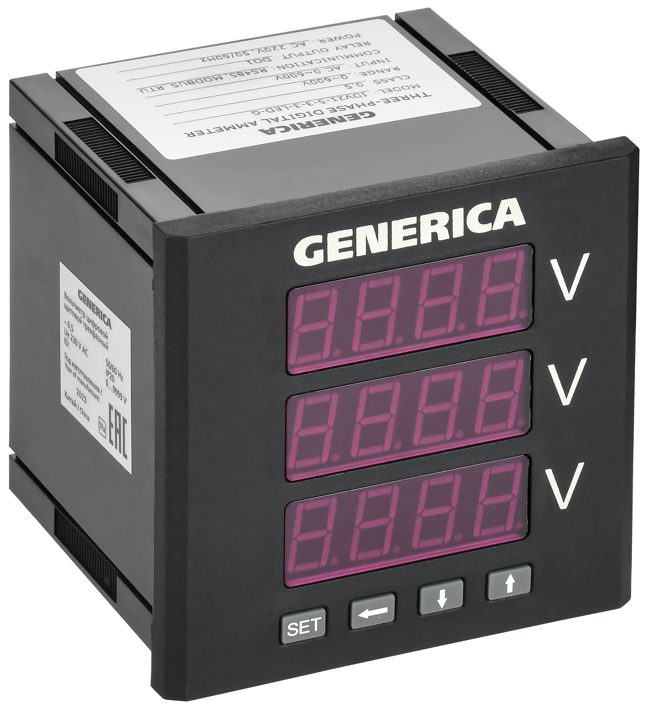 Вольтметр цифровой щитовой трехфазный DO RS-485 96х96мм LED GENERICA