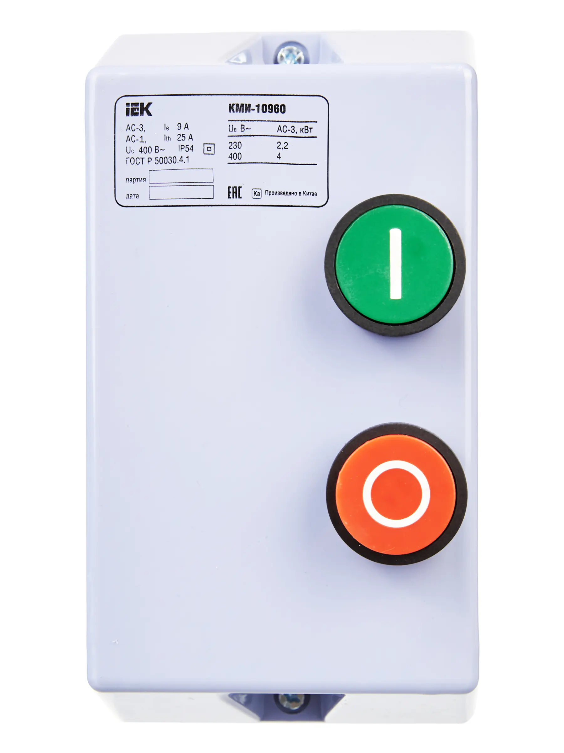 Контактор КМИ10960 9А в оболочке Ue=380В/АС3 IP54 IEK Контактор КМИ10960 9А в оболочке Ue=380В/АС3 IP54 IEK