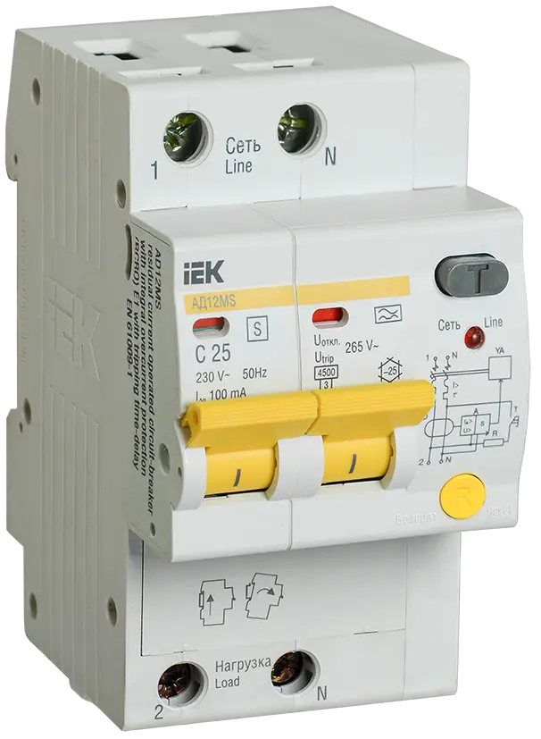 KARAT Дифференциальный автомат АД12MS 2P 25А 100мА тип A IEK