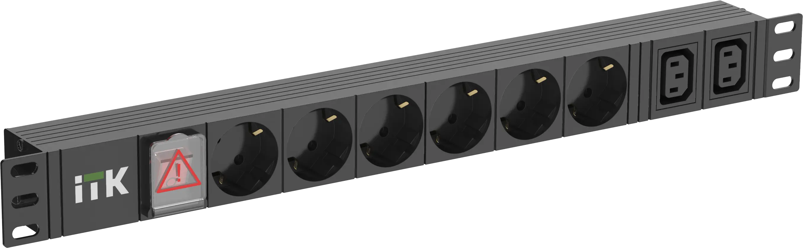 ITK PDU 6 розеток немецкий стандарт + 2 С13 с LED выключателем 1U кабель 2м вилка немецкий стандарт