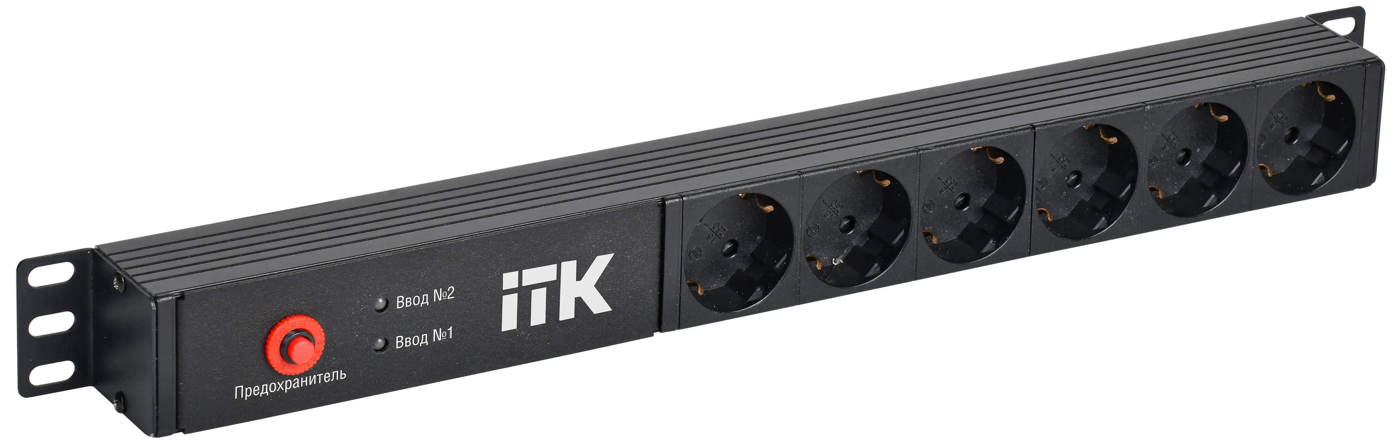 ITK PDU с автоматическим вводом резерва 6 розеток Schuko 1U без шнура 2 входа C14 ITK PDU с автоматическим вводом резерва 6 розеток Schuko 1U без шнура 2 входа C14