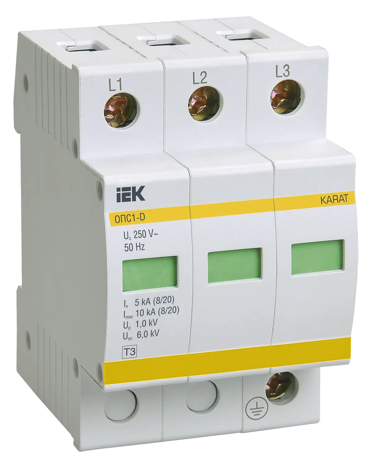 KARAT Ограничитель импульсного перенапряжения ОПС1-D 3P In=5кА Un=230В Im=10кА IEK