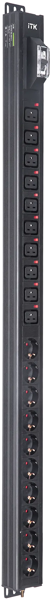 ITK BASE PDU вертикальный PV1101 24U 1 фаза 16А 10 розеток SCHUKO (немецкий стандарт) + 10 розеток C19 без кабеля с входным разъемом C20