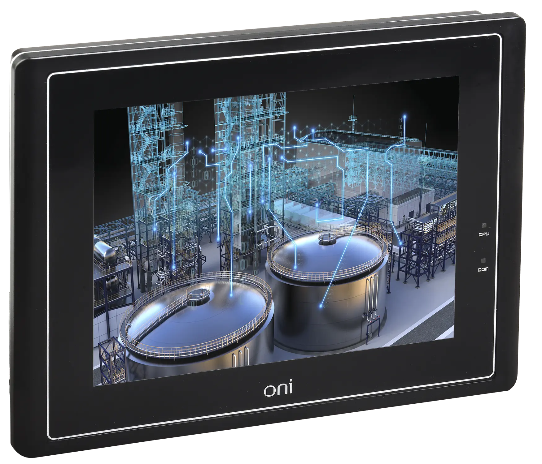 Графическая сенсорная панель оператора  ETG серии ONI. Экран 9,7” TFT LCD. Цветопередача 24 бит. Разрешение экрана 1024×768. Яркость 350 cd/m2. Время работы дисплея 50 000 часов. ЦПУ 600MHz ARM Cortex-A8.  Память 128M ПЗУ ＋128M ОЗУ. RTC. 10M/100M Ethernet, COM1/COM2: RS232/RS485/RS422; COM3/COM4:RS232, 1 USB Device2.0, 1 USB Host2.0. Поддержка SD карт. Загрузка проекта USB Disk/USB Device/Ethernet/SD Card. Рабочая температура 0 - +50 °C. Защита лицевой стороны IP65. Питание DC 24В