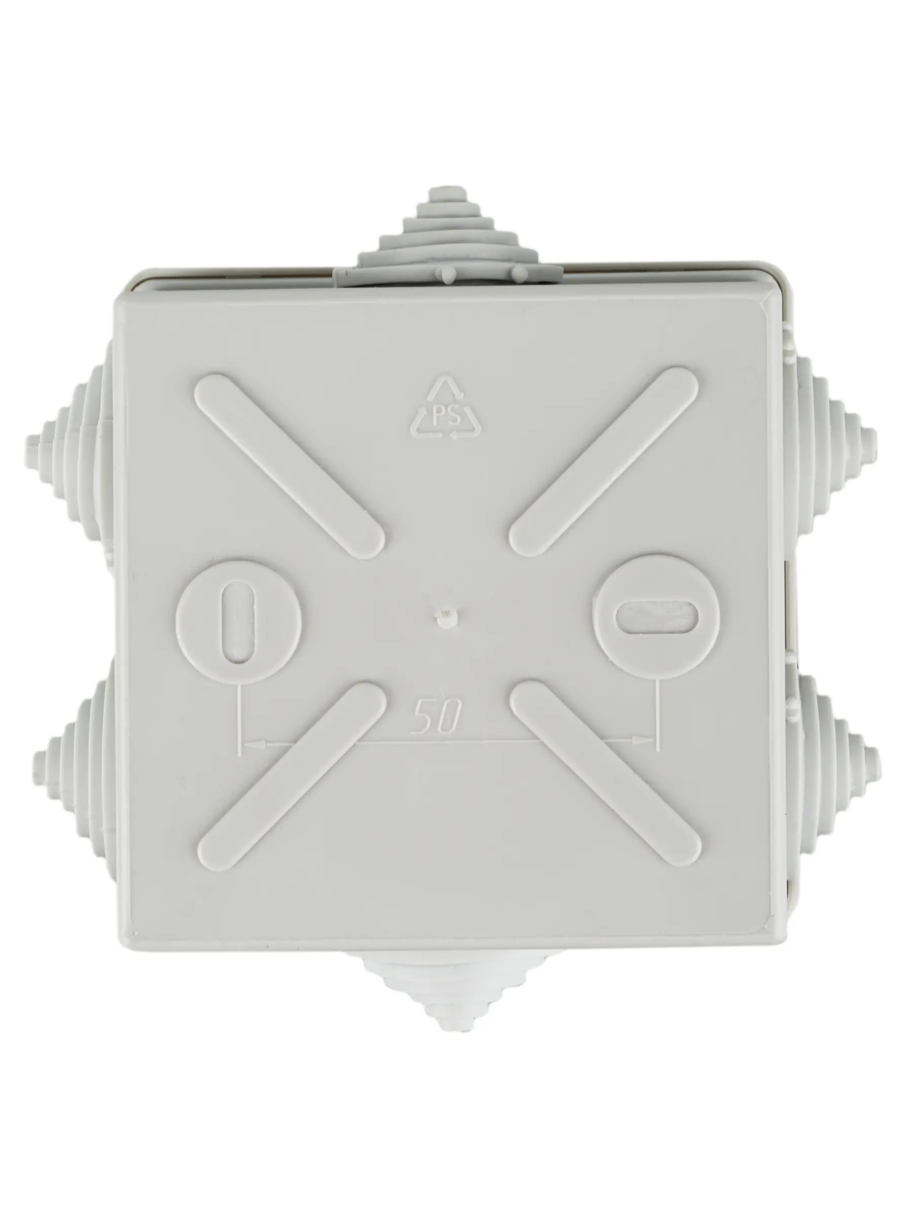 Коробка распаячная КМ41235 для открытой проводки безгалогенная (HF) 85х85х40мм IP44 6 гермовводов серая IEK Коробка распаячная КМ41235 для открытой проводки безгалогенная (HF) 85х85х40мм IP44 6 гермовводов серая IEK