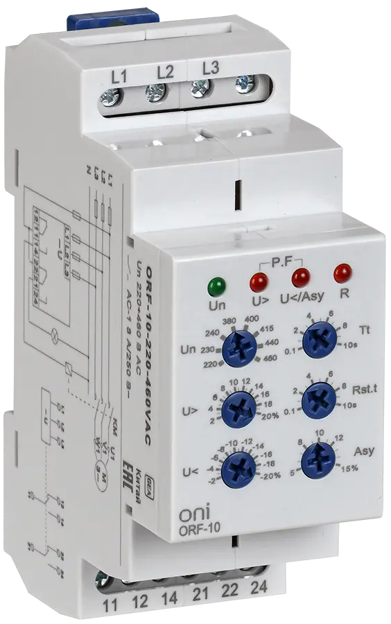 Реле контроля фаз ORF-10 3 фазы 2 контакта 220-460В AC ONI
