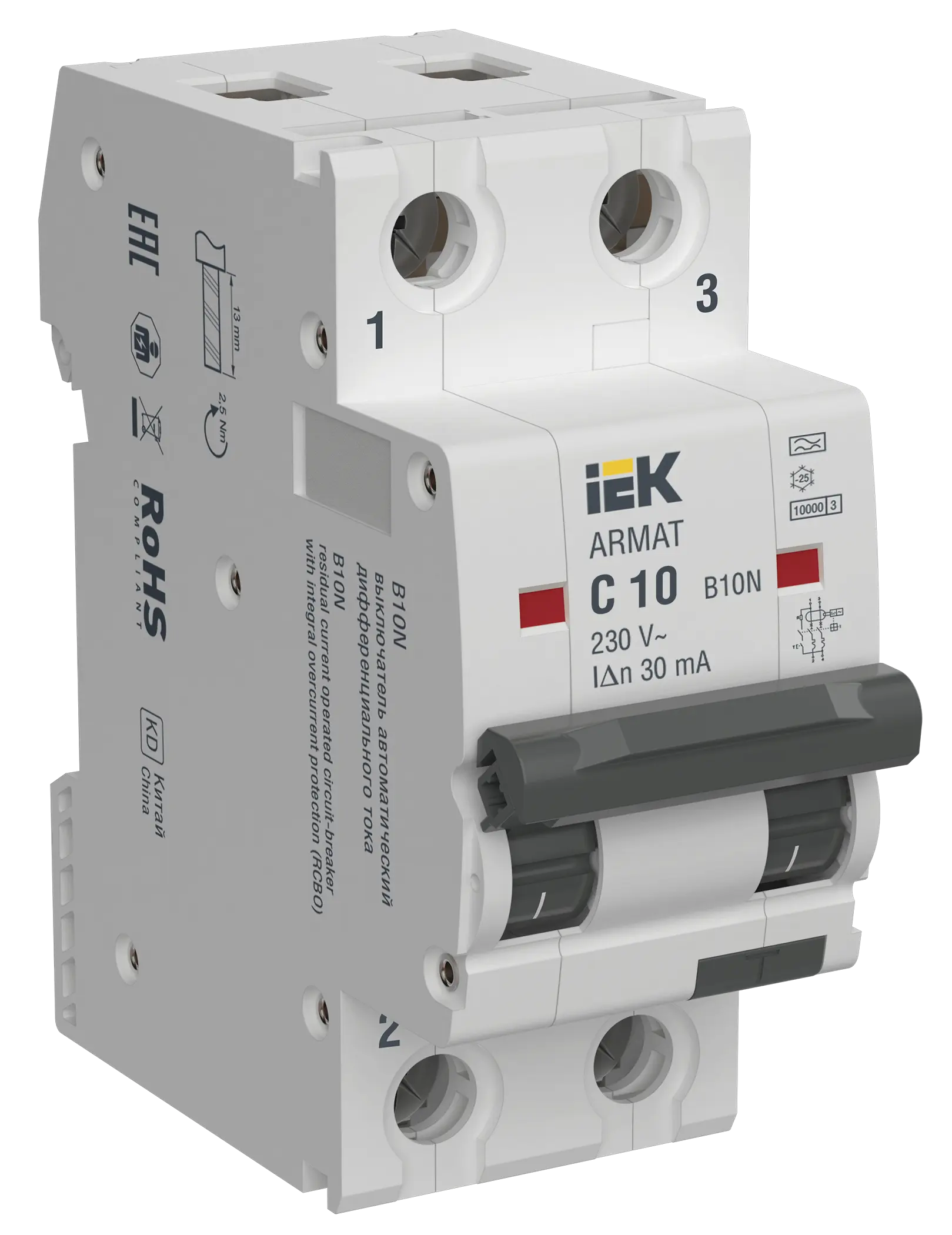 ARMAT Автоматический выключатель дифференциального тока B10N 2P C10 30мА тип A IEK ARMAT Автоматический выключатель дифференциального тока B10N 2P C10 30мА тип A IEK