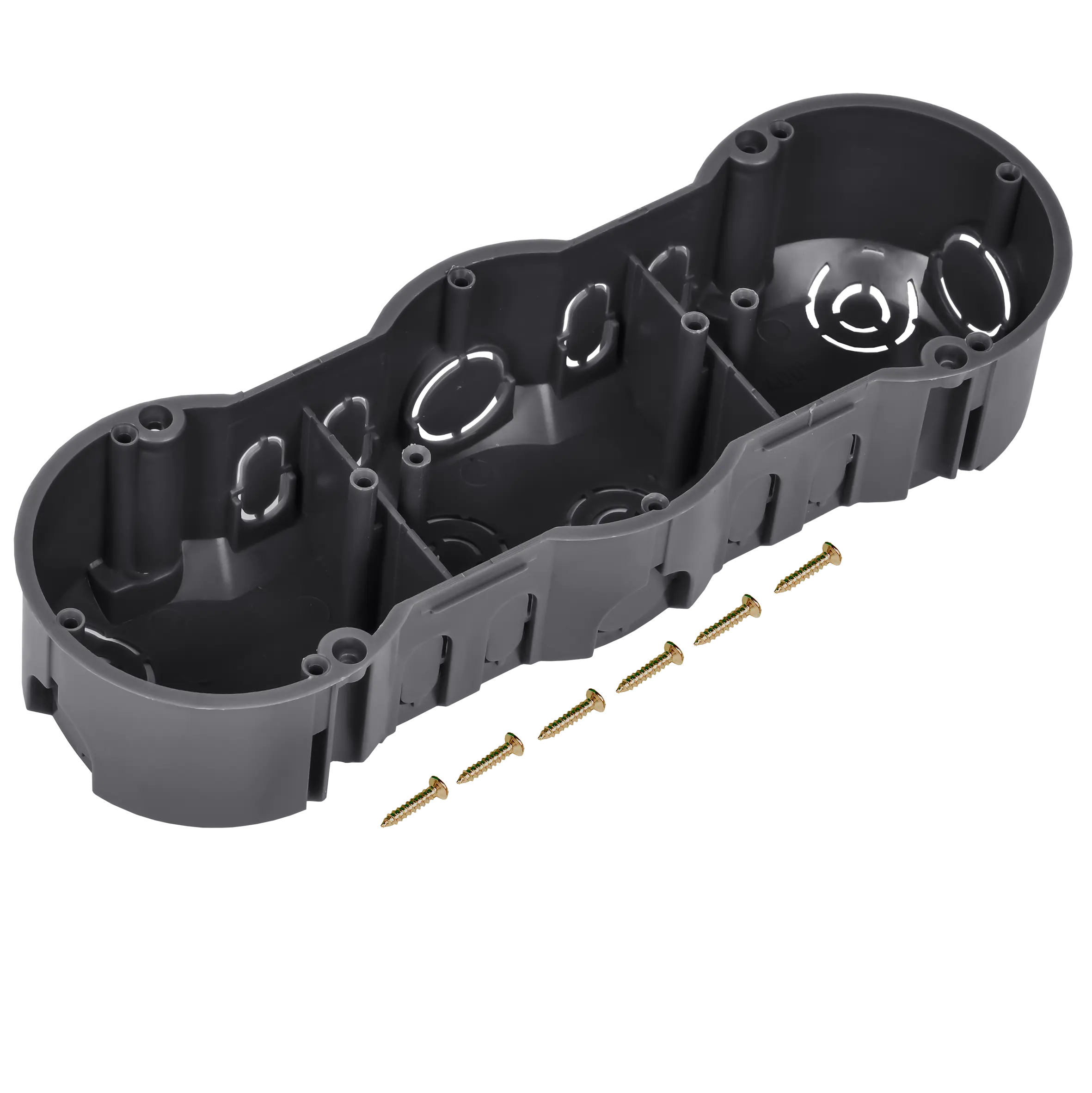 Коробка установочная КМ40009 трехместная для твердых стен безгалогенная (HF) 212х70х45мм с саморезами IEK