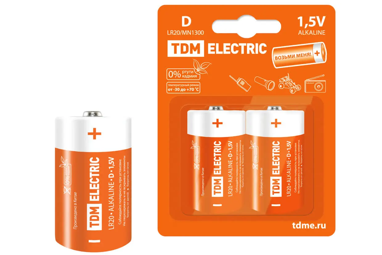 Элемент питания LR20 D Alkaline 1,5V BP-2 TDM 