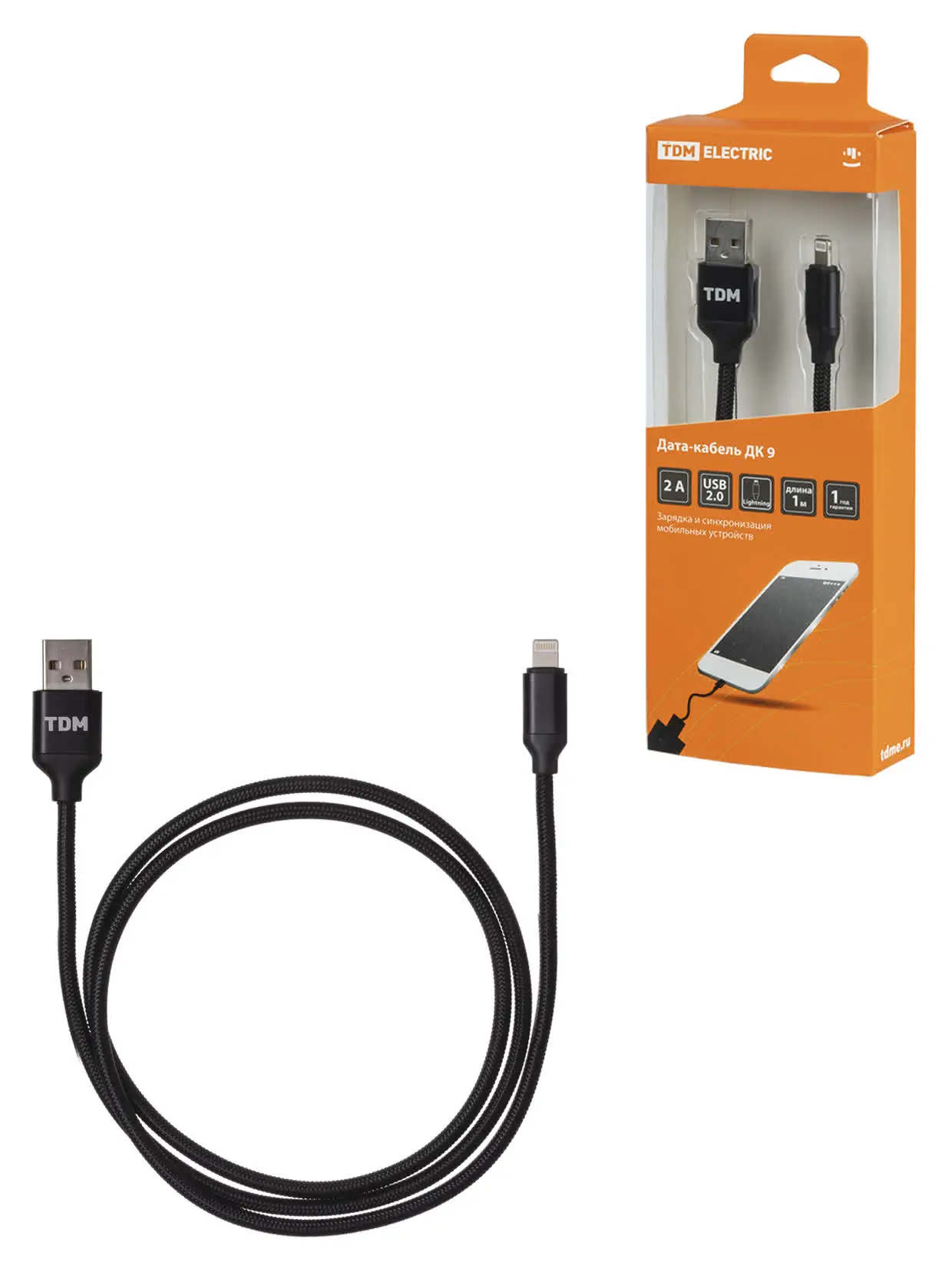 Дата-кабель, ДК 9, USB - Lightning, 1 м, тканевая оплетка, черный, TDM Дата-кабель, ДК 9, USB - Lightning, 1 м, тканевая оплетка, черный, TDM