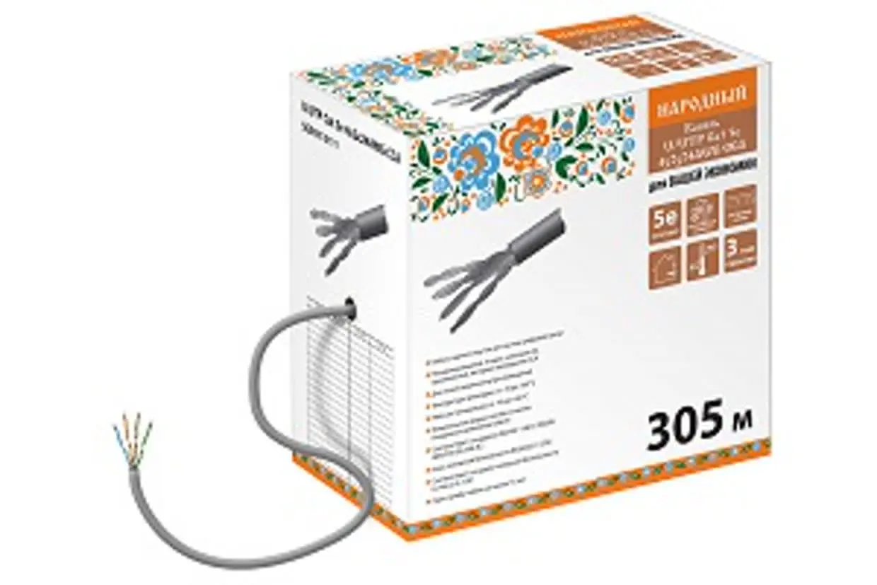 Кабель витая пара народный U/UTP Cat 5e 4х2х24AWG CCA (305м) ПВХ, серый Кабель витая пара народный U/UTP Cat 5e 4х2х24AWG CCA (305м) ПВХ, серый