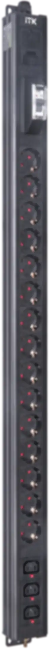 ITK BASE PDU вертикальный PV1111 24U 1 фаза 16А 15 розеток SCHUKO (немецкий стандарт) + 3 розетки C13 кабель 2,6м вилка SCHUKO (немецкий стандарт)