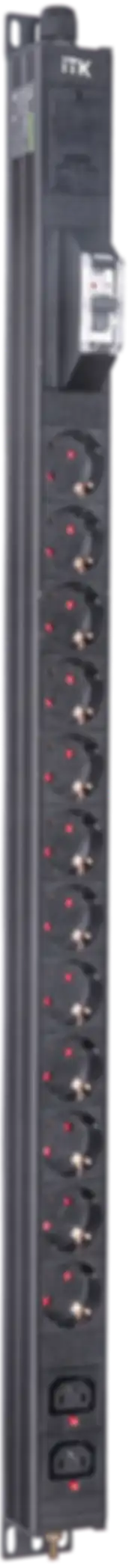ITK BASE PDU вертикальный PV1111 20U 1 фаза 16А 12 розеток SCHUKO (немецкий стандарт) + 2 розетки C13 кабель 2,6м вилка SCHUKO (немецкий стандарт)
